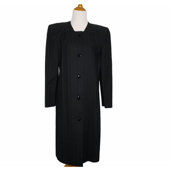 Vintage Carolina Herrera for Saks Fifth Avenue Long Black Coat Shoulder Pads 6 - Picture 1 of 14